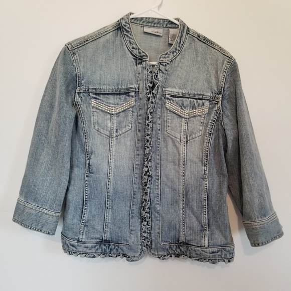 Chicos Platinum Womens Denim Jacket 